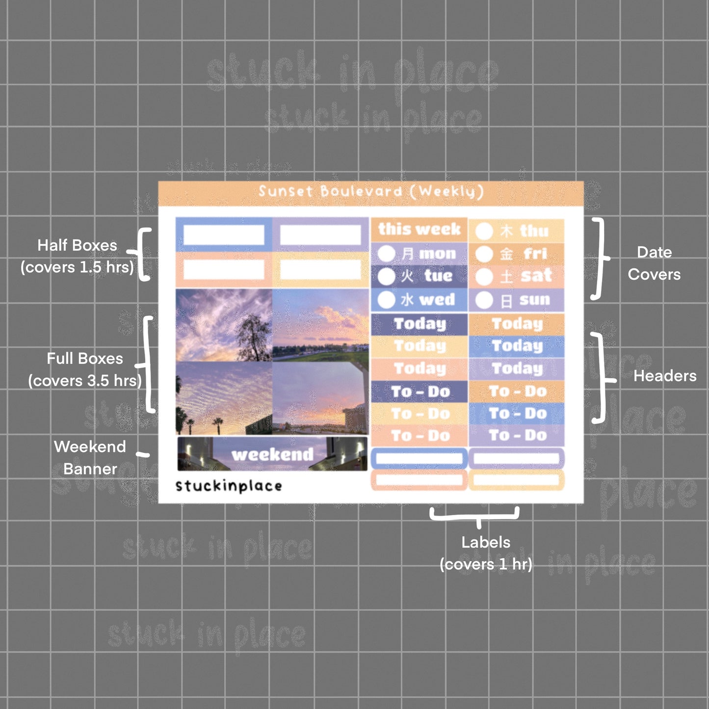 Sunset Boulevard Hobonichi Techo Cousin Weekly Sticker Kit