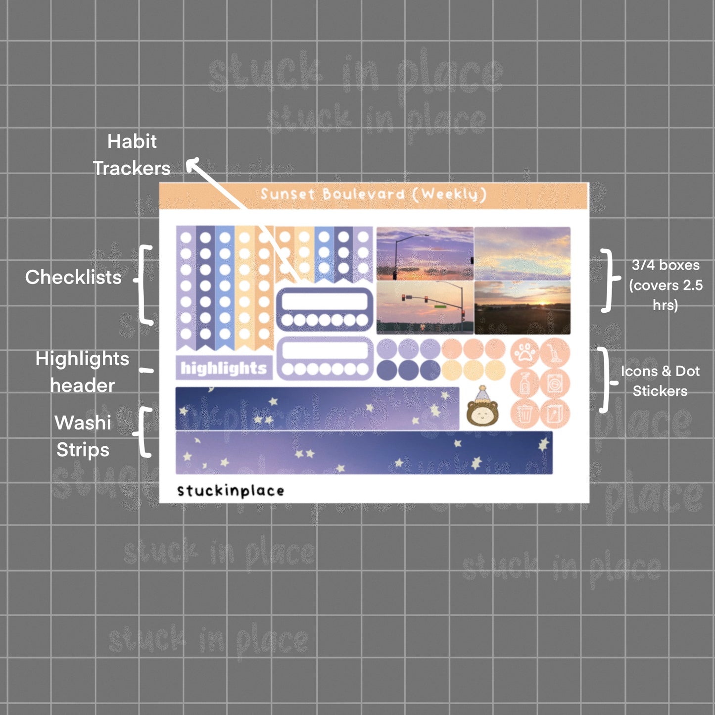 Sunset Boulevard Hobonichi Techo Cousin Weekly Sticker Kit