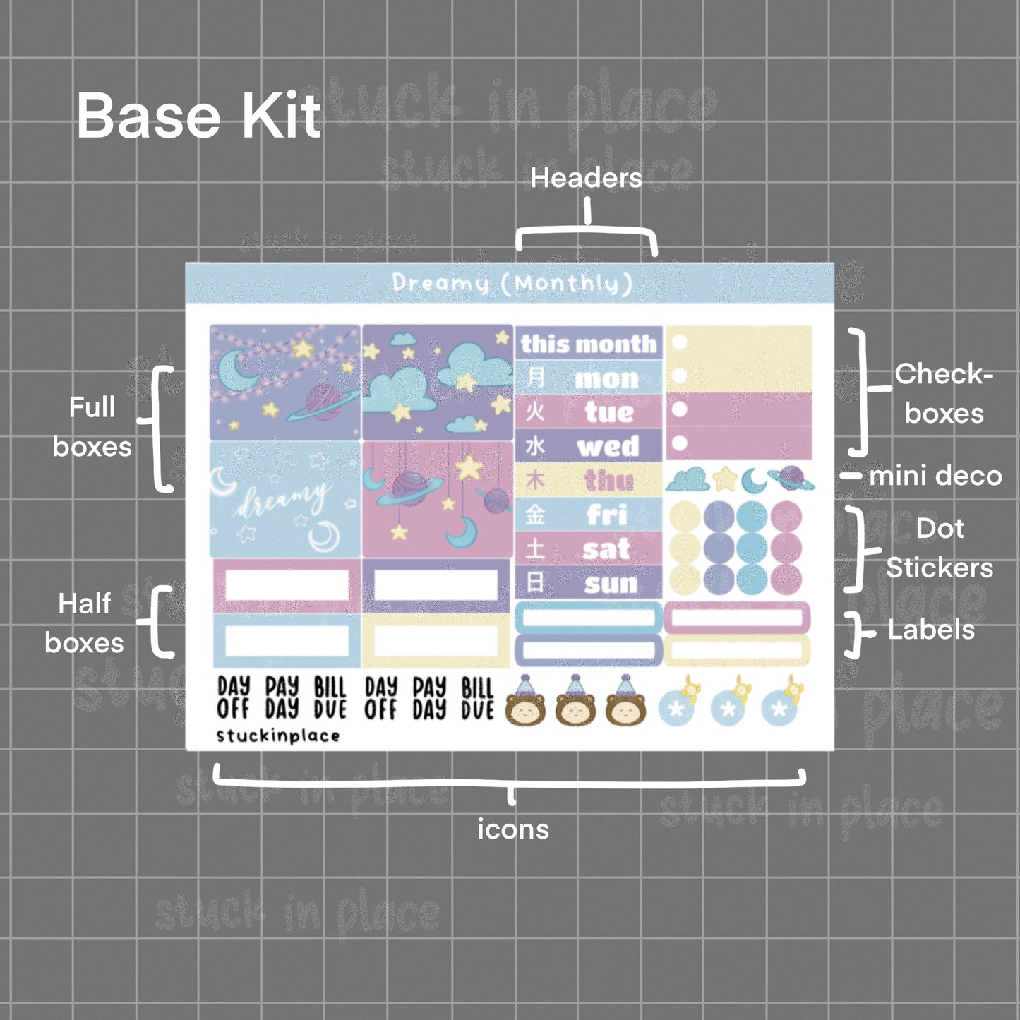 Dreamy Hobonichi Techo Cousin Monthly Planner Stickers