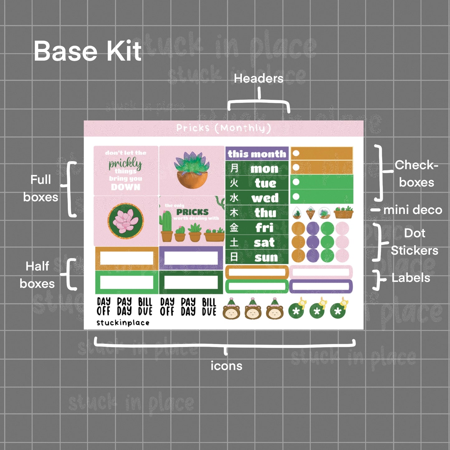 Pricks Hobonichi Techo Cousin Monthly Planner Stickers